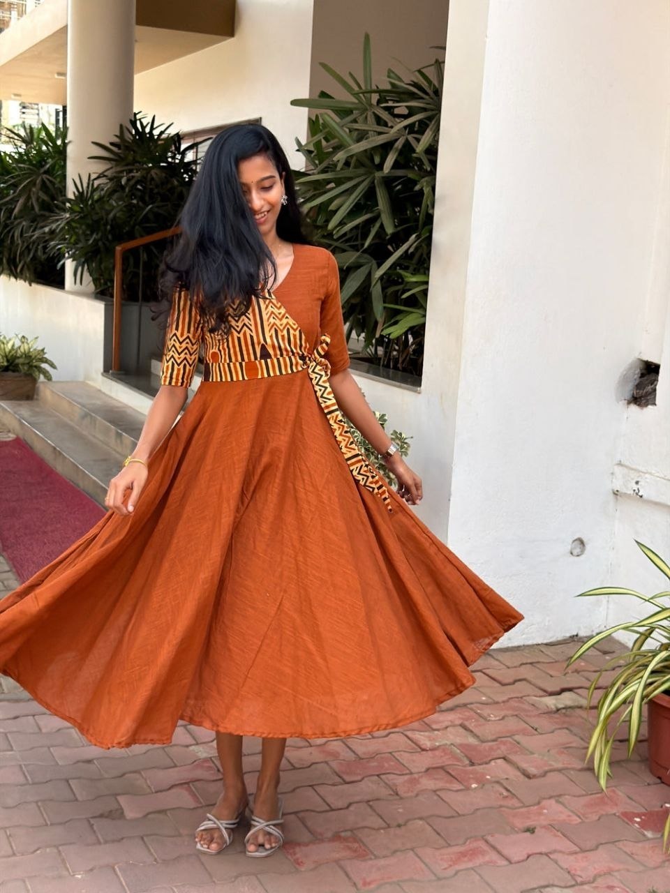 Indira Rust Floral Printed Dress