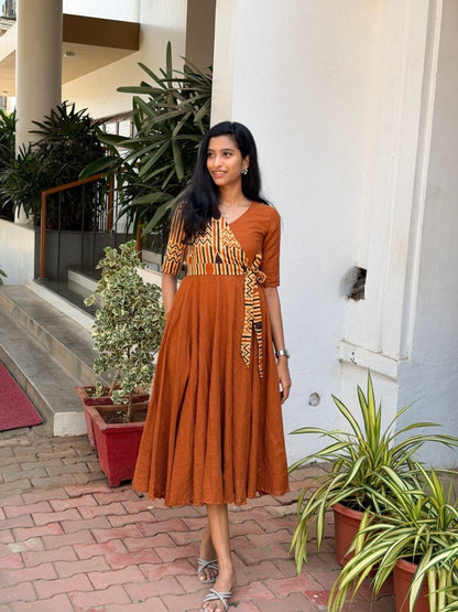 Indira Rust Floral Printed Dress