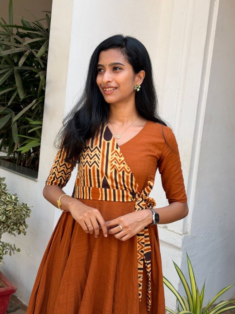 Indira Rust Floral Printed Dress