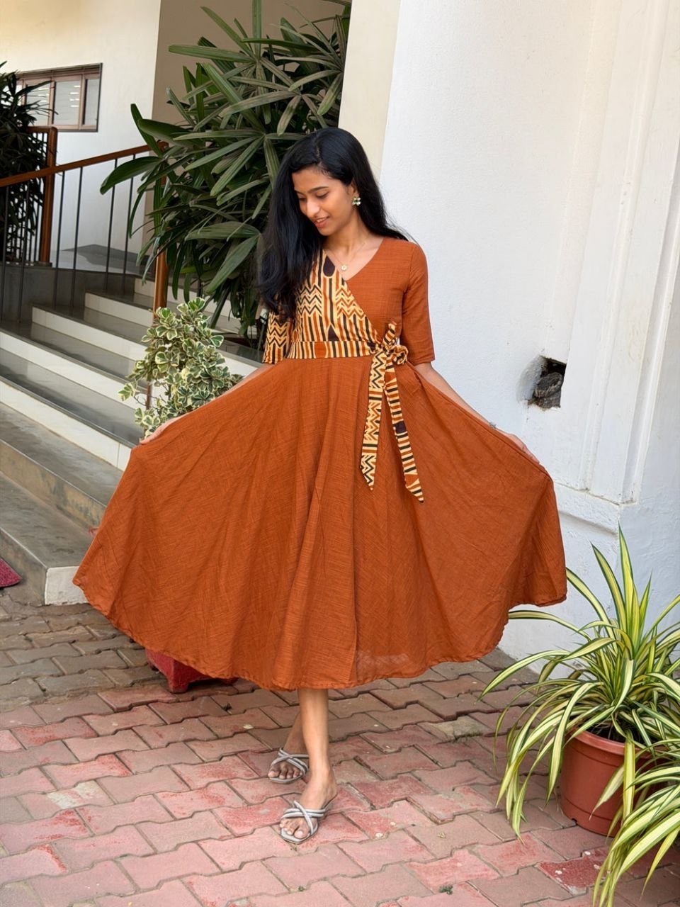 Indira Rust Floral Printed Dress