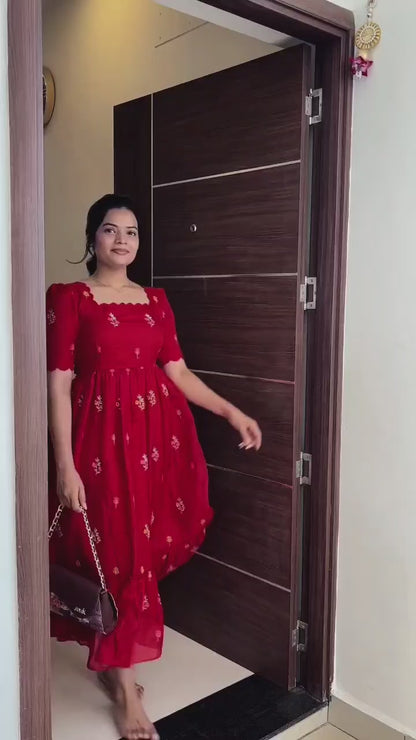 Teena Red Embroidered Maxi Dress