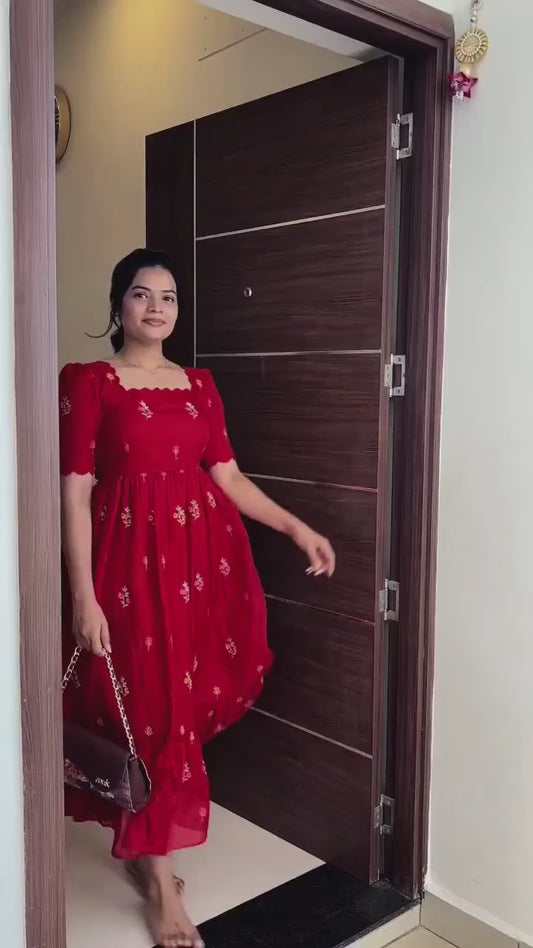 Teena Red Embroidered Maxi Dress