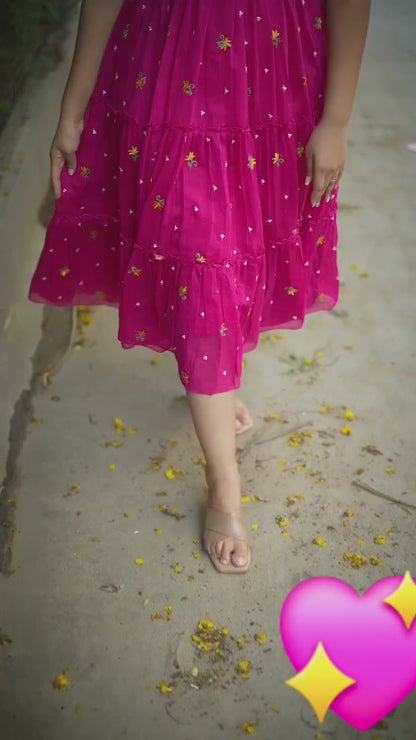 Pink Floral Embroidered Maxi Dress