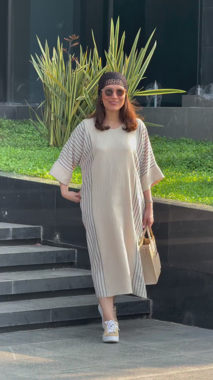 Sahiba Striped Bamboo Linen Maxi Dress