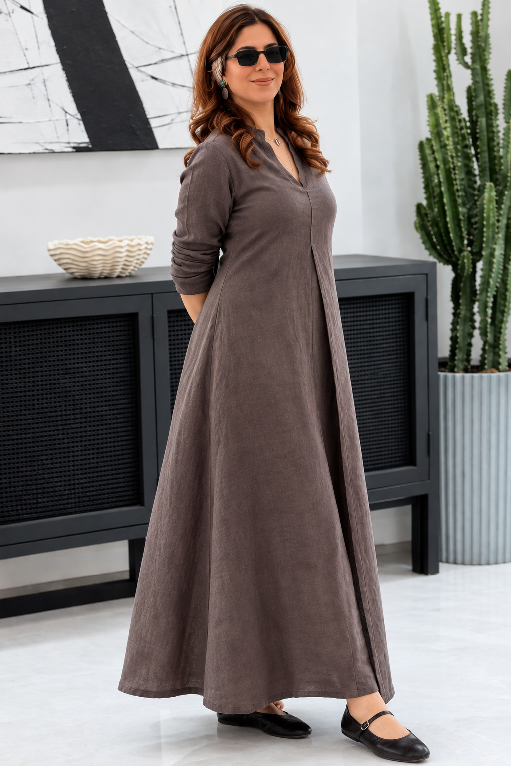 Priya Solid Front-Open Flared Long Gown