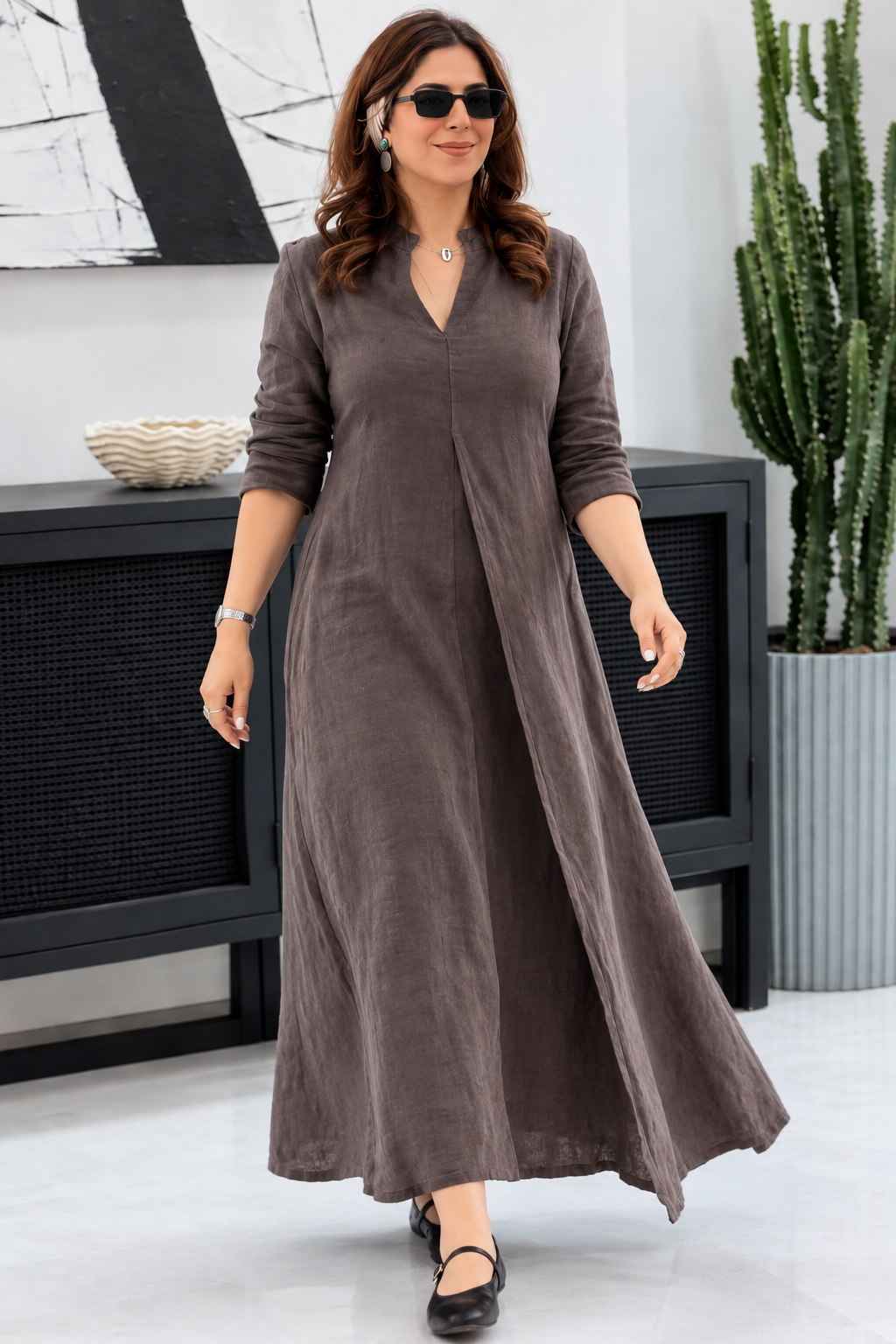 Priya Solid Front-Open Flared Long Gown