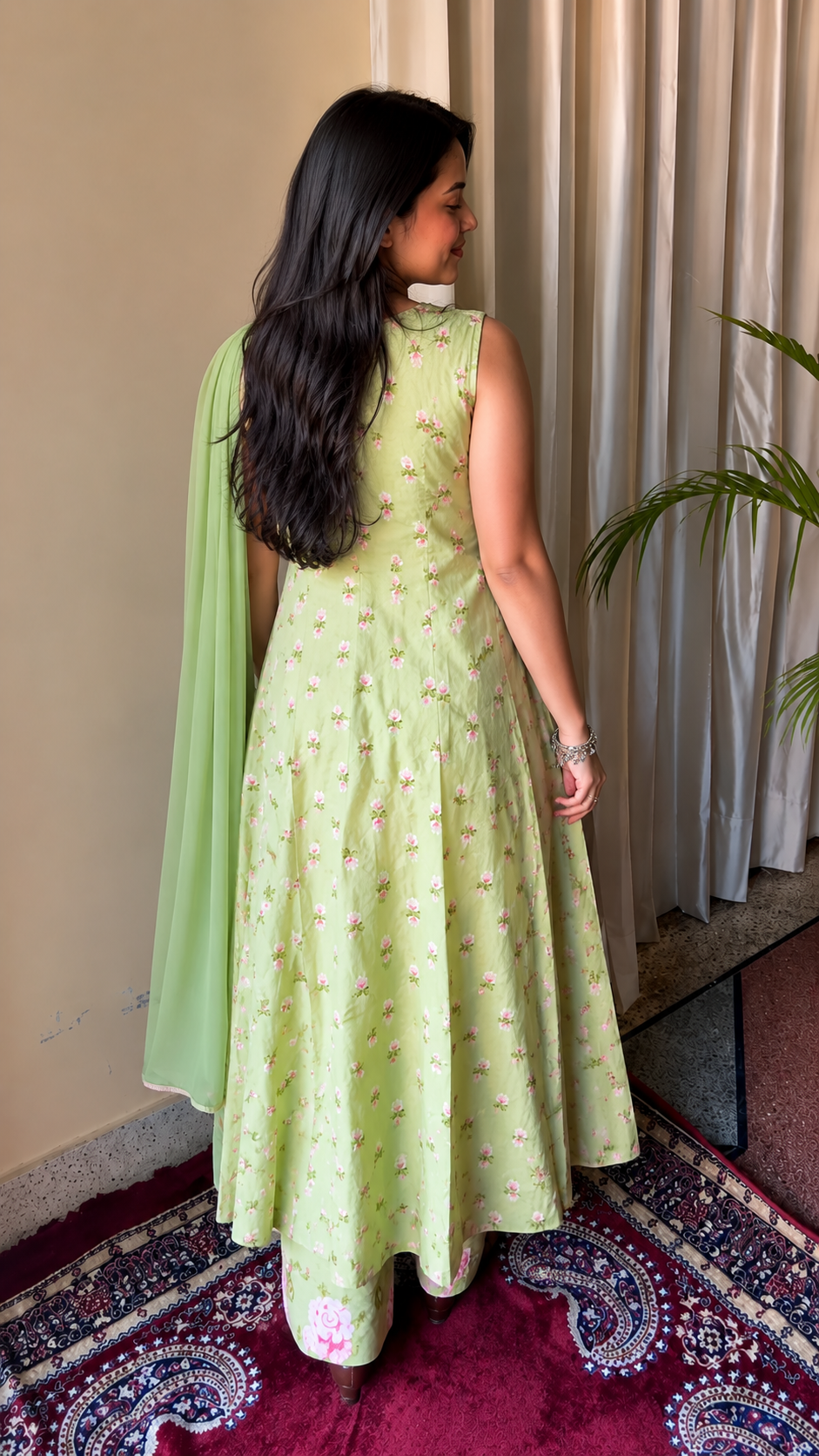 Ruhi Light Green Cotton Kurta Pant & Dupatta Set
