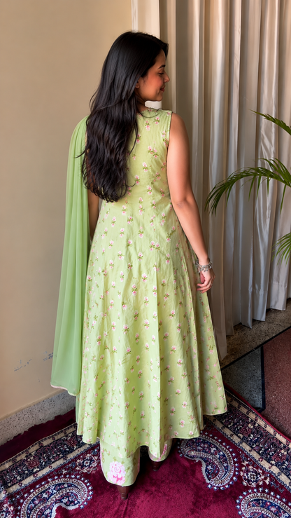 Ruhi Light Green Cotton Kurta Pant & Dupatta Set