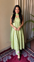 Ruhi Light Green Cotton Kurta Pant & Dupatta Set