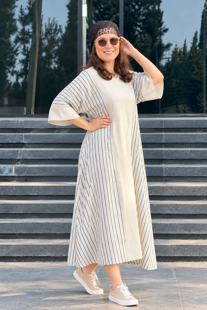 Sahiba Striped Bamboo Linen Maxi Dress