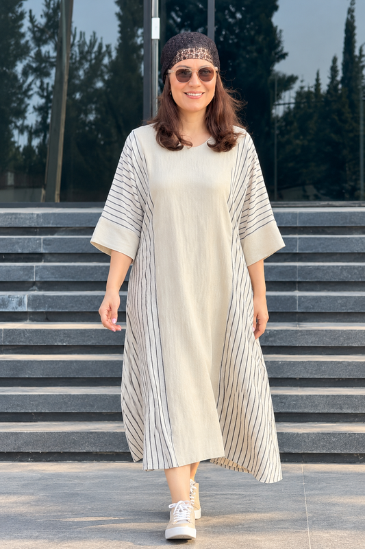 Sahiba Striped Bamboo Linen Maxi Dress